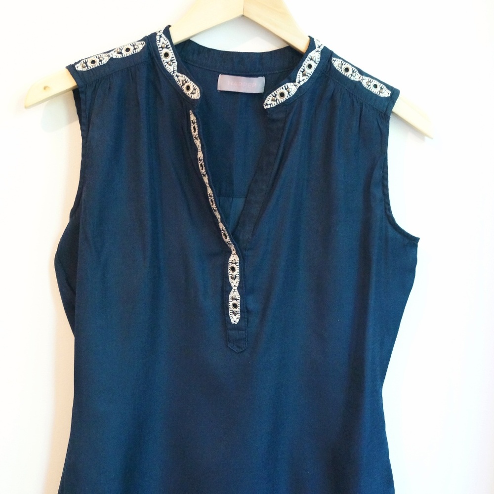 Harper navy sleeveless blouse with white detailing